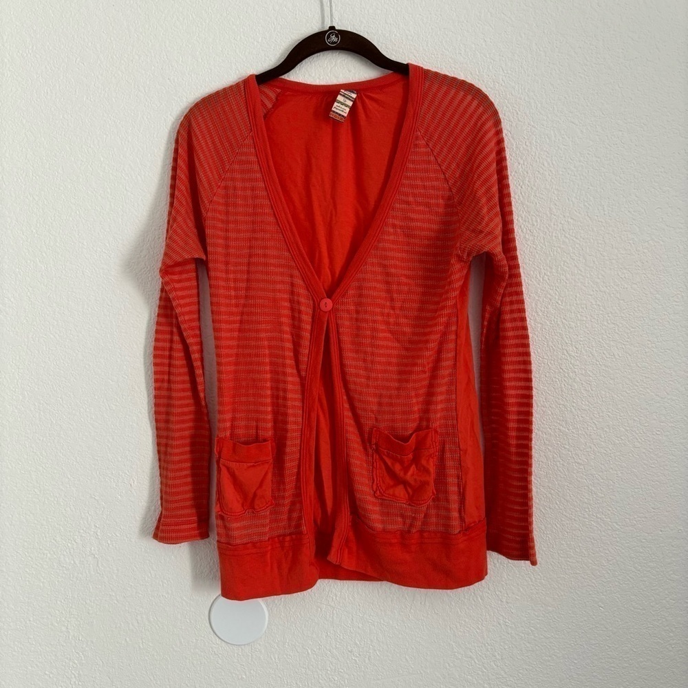 Free People Women's Size Small Orange Striped Cardigan Sweater